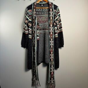Fresh FX Women's Acrylic‎ Long Scarf Open Cardigan Sweater Size Large Aztec